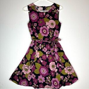 Princess Highway Retro Floral Sleeveless Tie Waist Cotton A-line Dress
